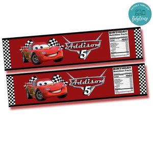 Disney Cars Water Bottle Label Template to Print at Home Instant Download