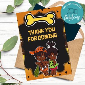 African Flintstones Thank you card Template to Print at Home Instant Download