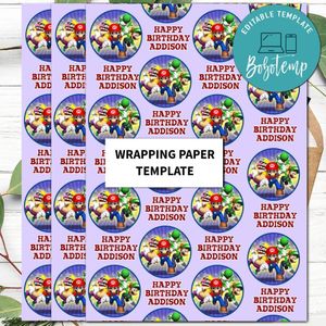 Super Mario Gift Wrap Birthday Template to Print at Home Instant Download