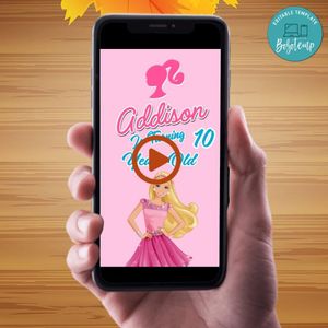 Barbie Video Invitation Digital Template Customizable Instant Download