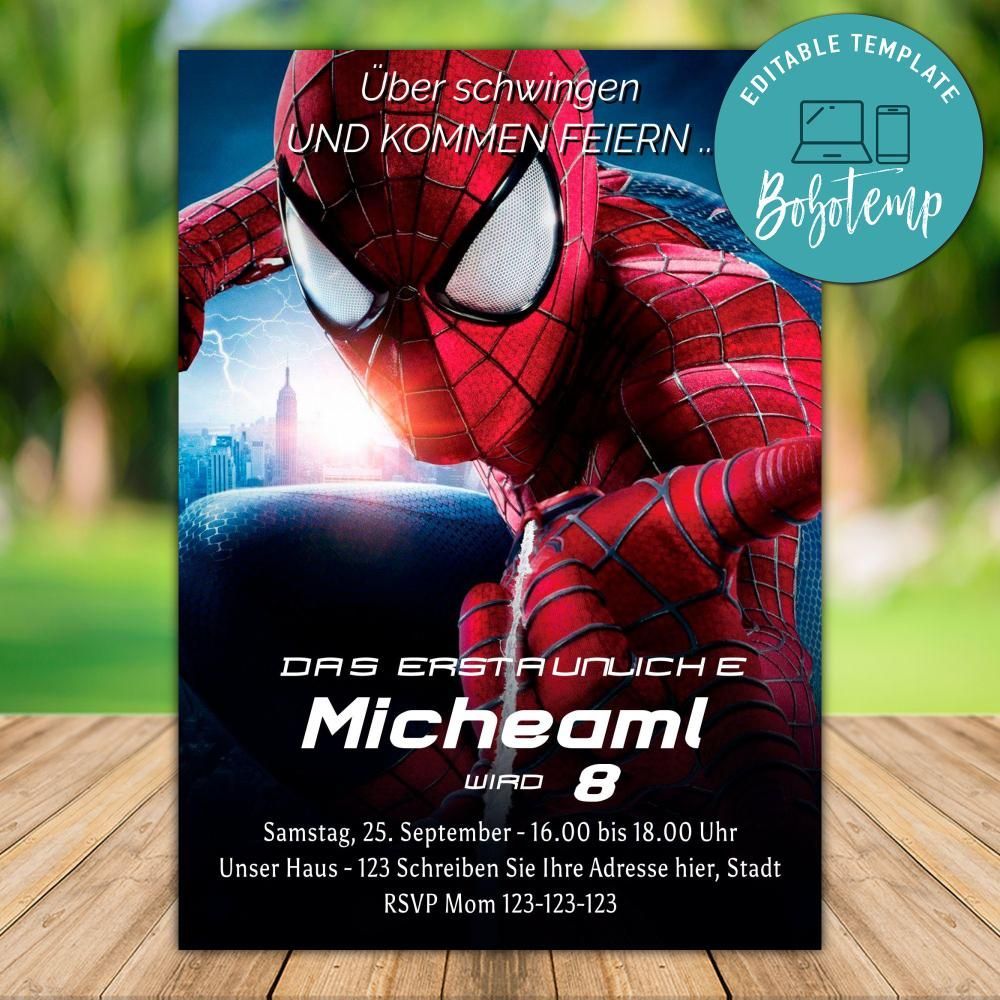 Druckbare Spiderman Superhero Geburtstagseinladung Sofortiger Download