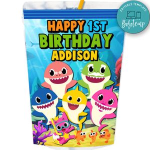 Baby Shark Capri Sun Birthday Labels Digital File Printable Instant Download