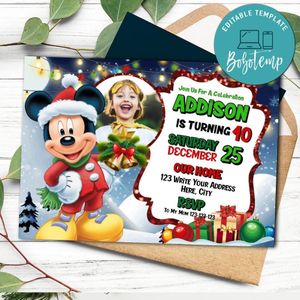 Mickey Mouse Christmas Birthday Flyer Template to print at home Instant Download
