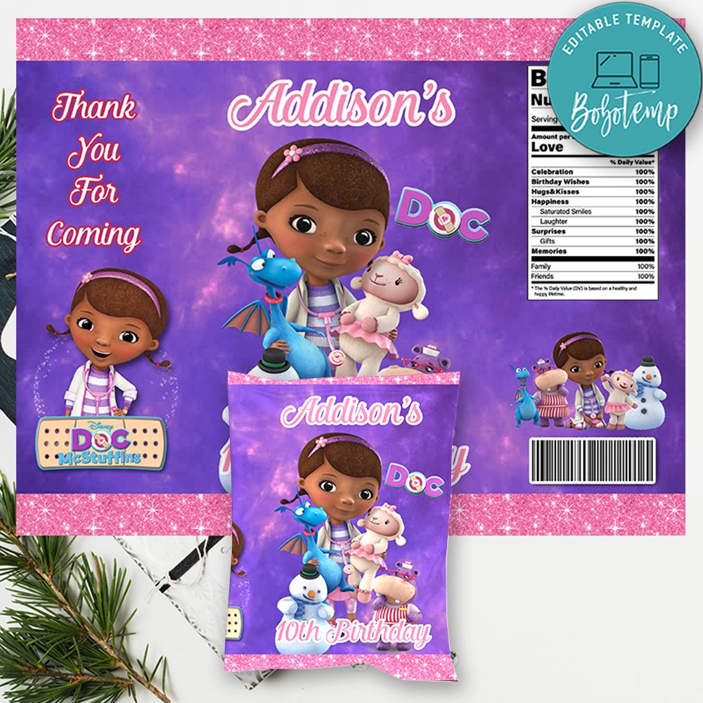 Doc Mcstuffins Birthday Chip Bag Digital File Printable DIY Bobotemp Doc Mcstuffins Birthday Chip Bag Digital File Printable DIY Bobotemp
