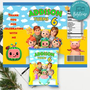 Cocomelon Happy Birthday Chip Bag Digital File Printable Instant Download