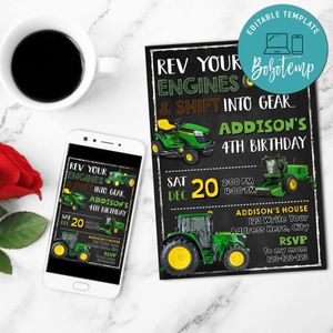 Green Tractor Invitation Customizable Template Instant Download