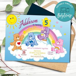 Care Bears Digital Invitation Customizable Template Instant Download