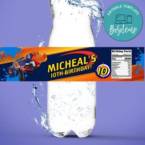 Nerf Gun Water Bottle Label Template to Print at Home Instant Download