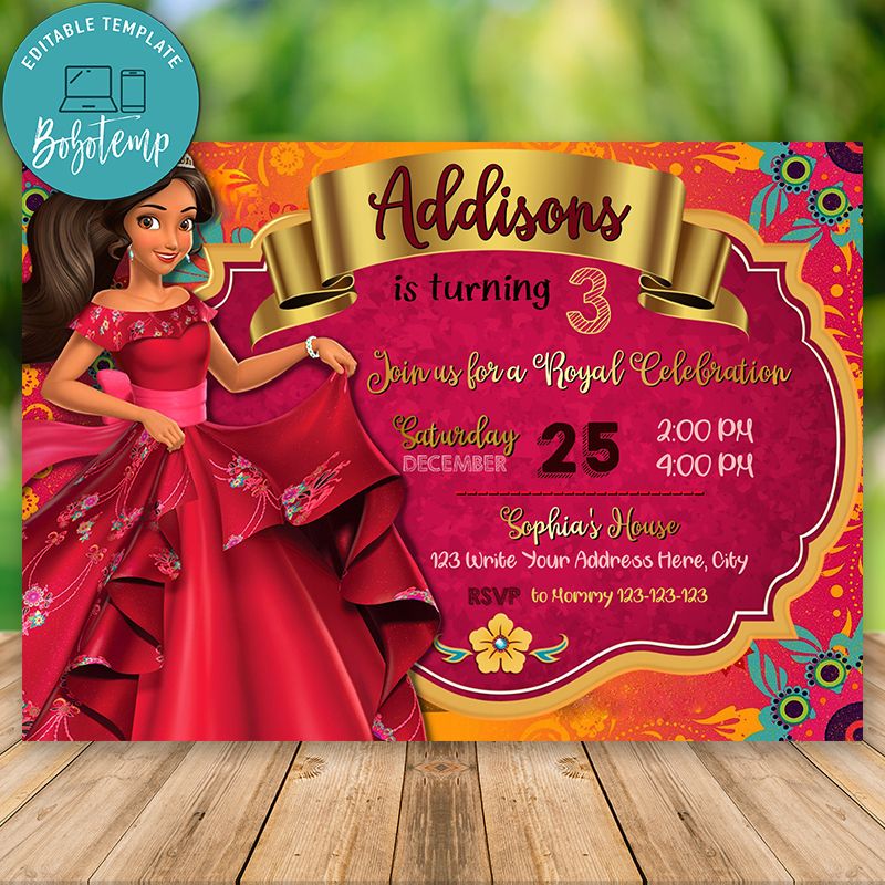 Editable Elena Of Avalor Birthday Invitation Instant Downlod | Bobotemp