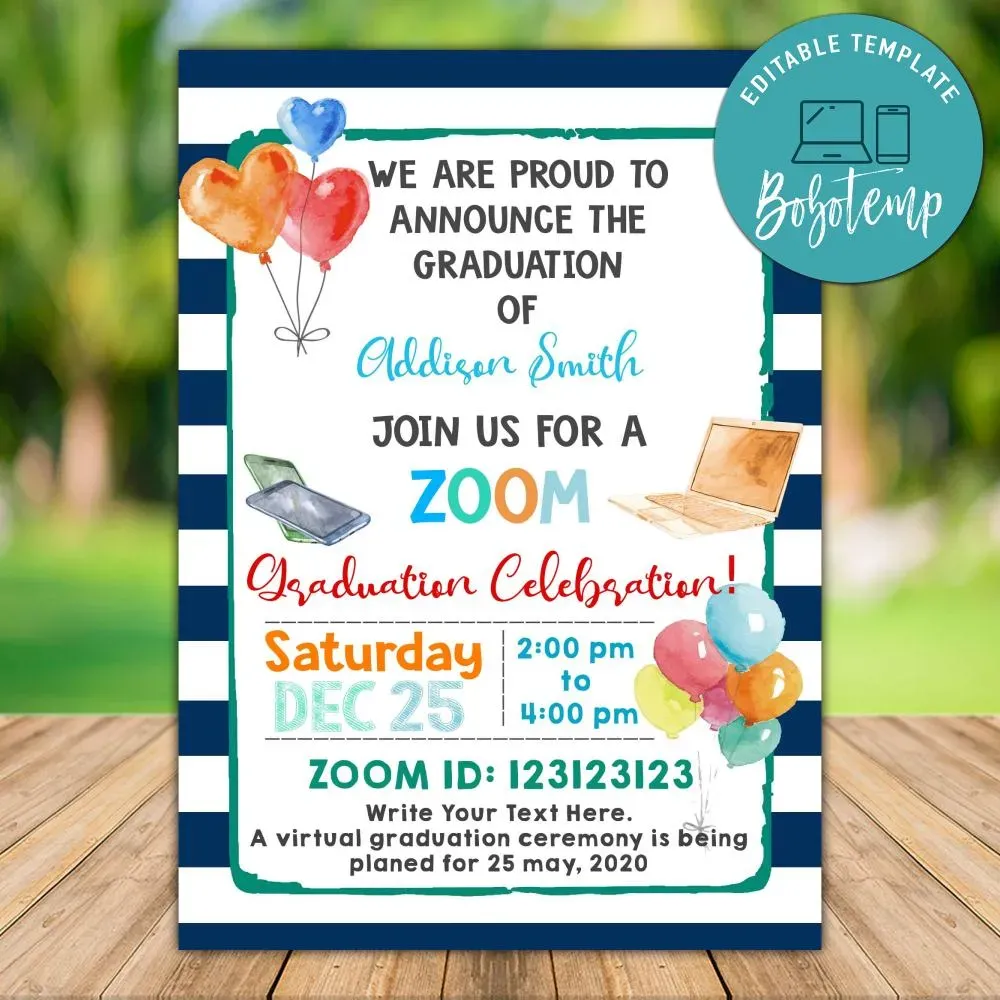 Printable Zoom Graduation Celebration Invitation Instant Download Bobotemp