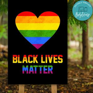 Black Lives Matter Pride Tolerance Rainbow Outdoor Sign Template to Print at Home Instant Download