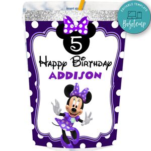 Minnie Mouse Purple Polka Dot Capri Sun Birthday Labels Digital File Printable Instant Download