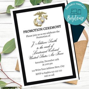Marine Corps Promotion Invitation Customizable Template Instant Download