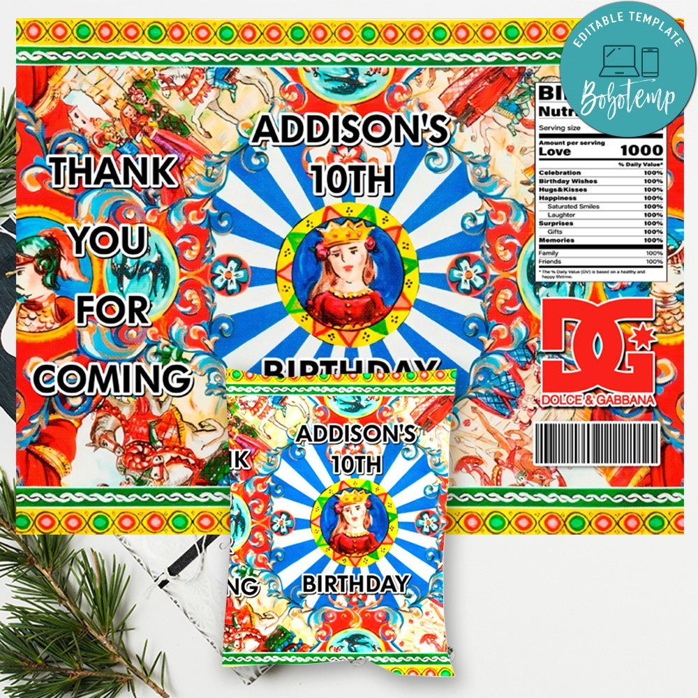Dolce and Gabbana DG Birthday Chip Bag Digital File Printable Instant Download