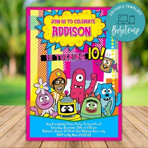 Printable Yo Gabba Gabba Birthday Invitation Instant Download