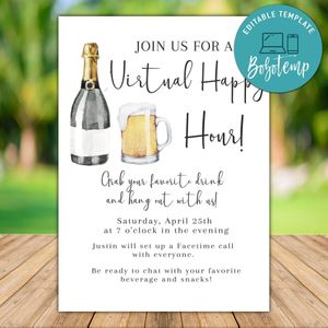Printable Quarantine Virtual Happy Hour Party Invite Template Instant Download