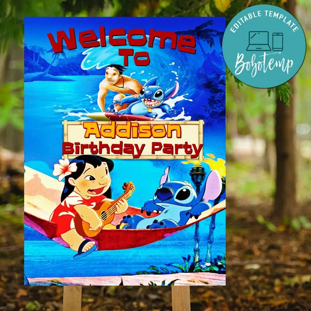 Lilo and Stitch Birthday Welcome Sign Digital File Printable DIY | Bobotemp