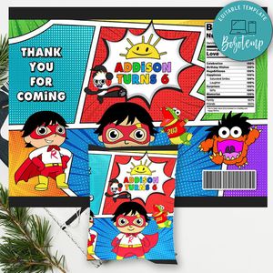 Ryan's World Birthday Chip Bag Digital File Printable Instant Download