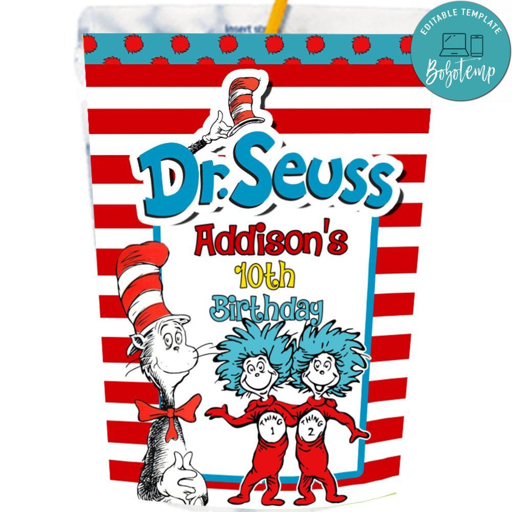 Dr. Seuss Capri Sun Labels Digital File Printable Instant Download
