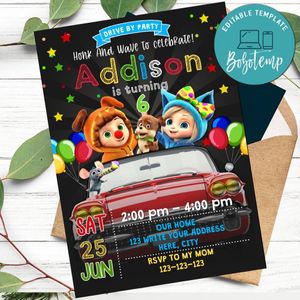 Dave and Ava Drive By Birthday Parade Invitation Printable Instant Download