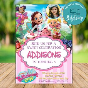Editable Butterbean's Cafe Birthday Invitation With Photo Instant Download