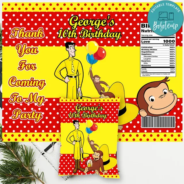 Curious George Chip Bag Digital File Printable DIY | Bobotemp