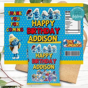 Smurfs Birthday Chip Bag Digital File Printable Instant Download