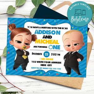 Boss baby Twins Birthday Flyer Customizable Template Instant Download