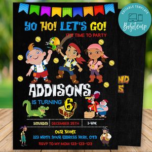 Printable Jake and the Neverland Pirates Birthday Flyer Instant Download