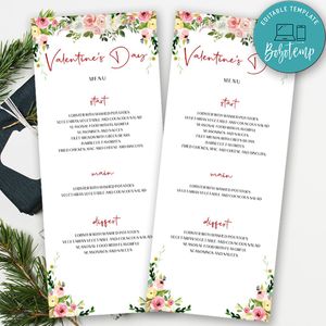 Valentine's Day Dinner Menu Template to print at home Instant Download