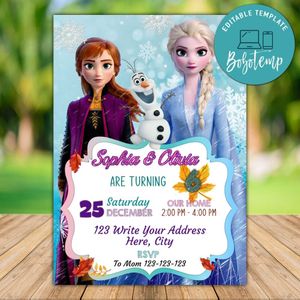 Printable Frozen 2 Girl Sibling Twins Birthday Invitation Instant Download