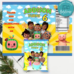 African American Cocomelon Birthday Chip Bag Digital File Instant Download