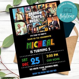 Grand theft auto 5 Invitation Template to Print at Home Instant Download