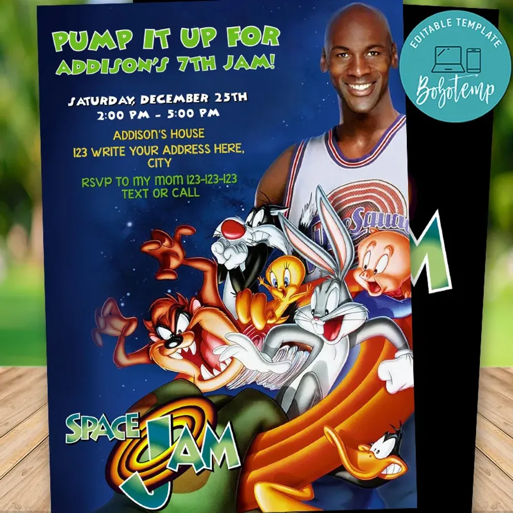 Editable Space Jam Birthday Invitations Instant Download | Bobotemp