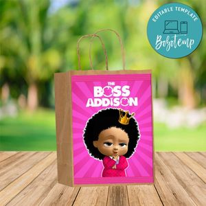 Custom Black Princess Baby Boss Gift bag Label to print at home Instant Download