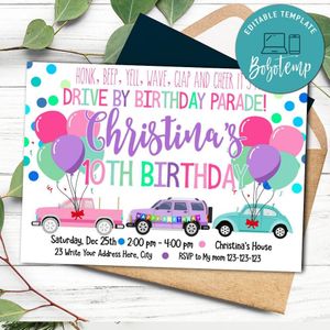 Printable Pink Car Parade Birthday Flyer Instant Download
