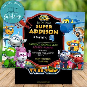 Editable Super Wings Birthday Invitation Instant Download