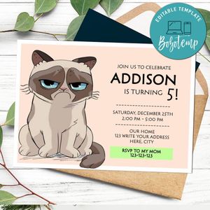 Grumpy Cat Invitation Template to Print at Home Instant Download