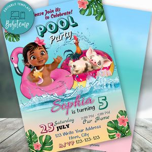 Editable Disney Princess Moana Baby Pool Party Instant Download