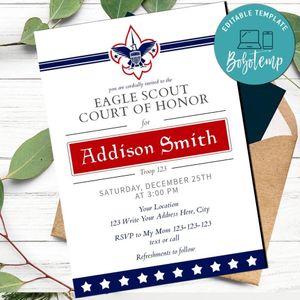 Eagle scout Invitation Customizable Template Instant Download