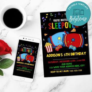 Boys Sleepover Birthday Invitation Customizable Template Instant Download