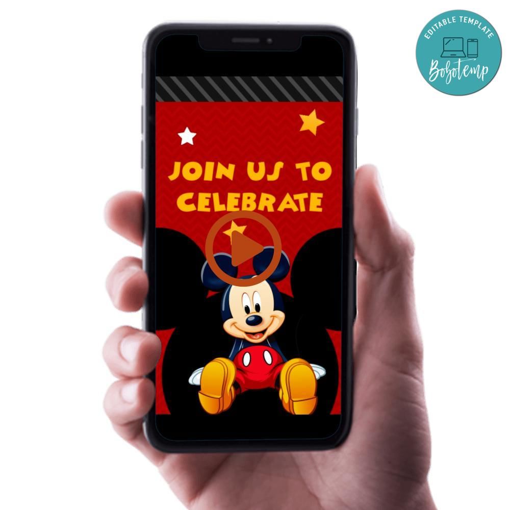 Mickey Mouse Video Invitation Digital Template Customizable | Bobotemp
