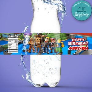 Roblox Birthday Water Bottle Label Template to Print at Home Instant Download