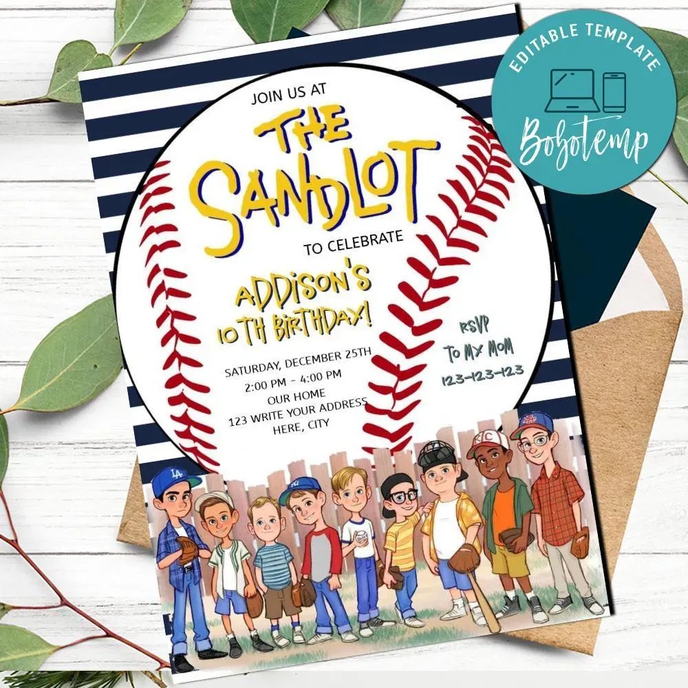 Sandlot Baseball Invitation Template to print at home DIY | Bobotemp