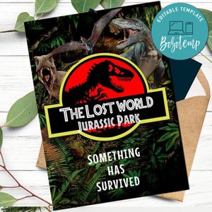 The Lost world Jurassic Park Invitation Template to Print at Home Instant Download