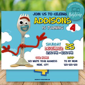 Editable Toy Story 4 Forky Birthday Invitation Instant Download
