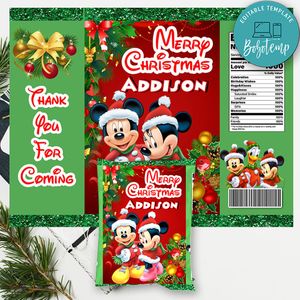 Personalized Disney Mickey Mouse Christmas Chip Bag Template to print at home Instant Download
