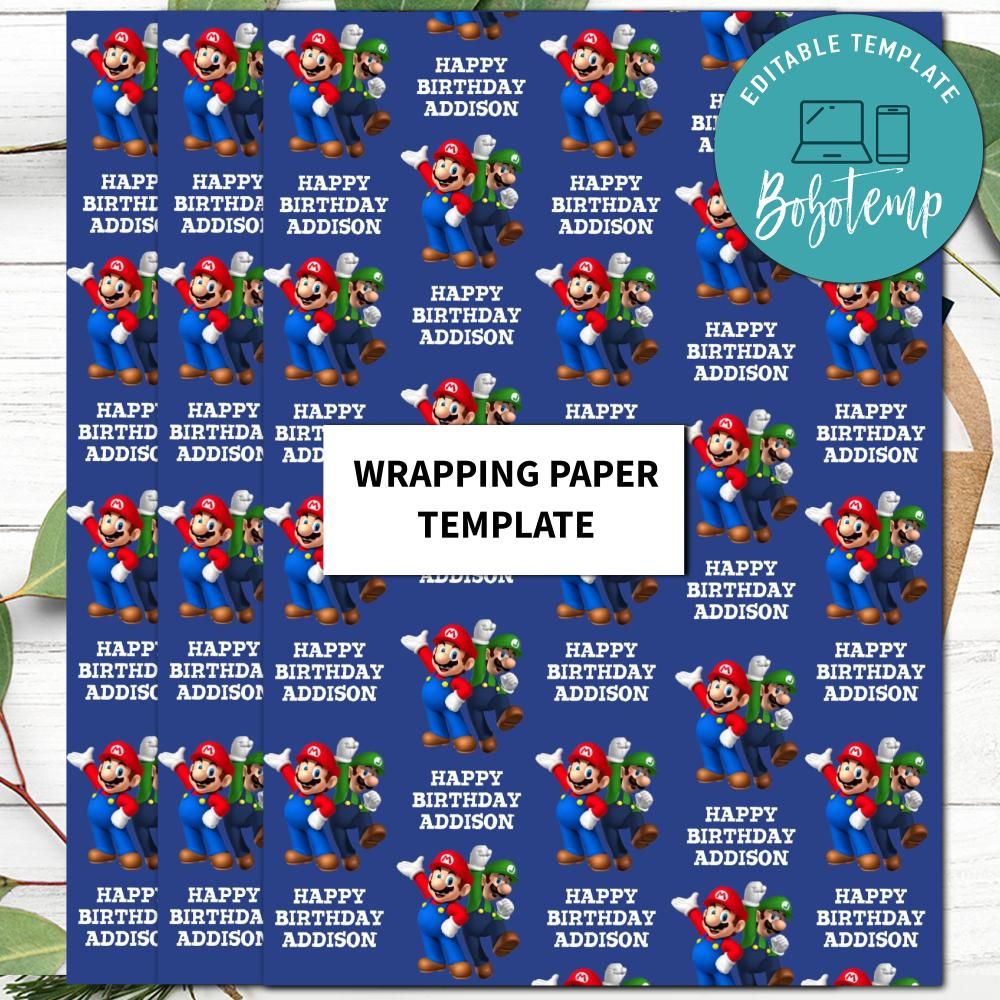 Super Mario Wrapping Paper Template to Print at Home DIY