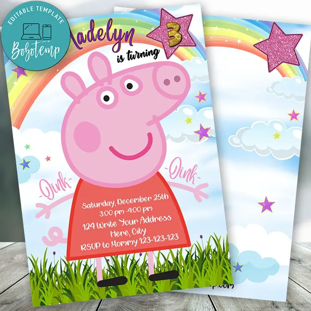 Editable Peppa Pig Birthday Invitation Digital File Diy Bobotemp