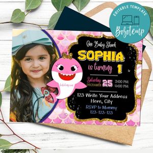 Editable Baby Shark Birthday Party For Girl With Photo Instant Download